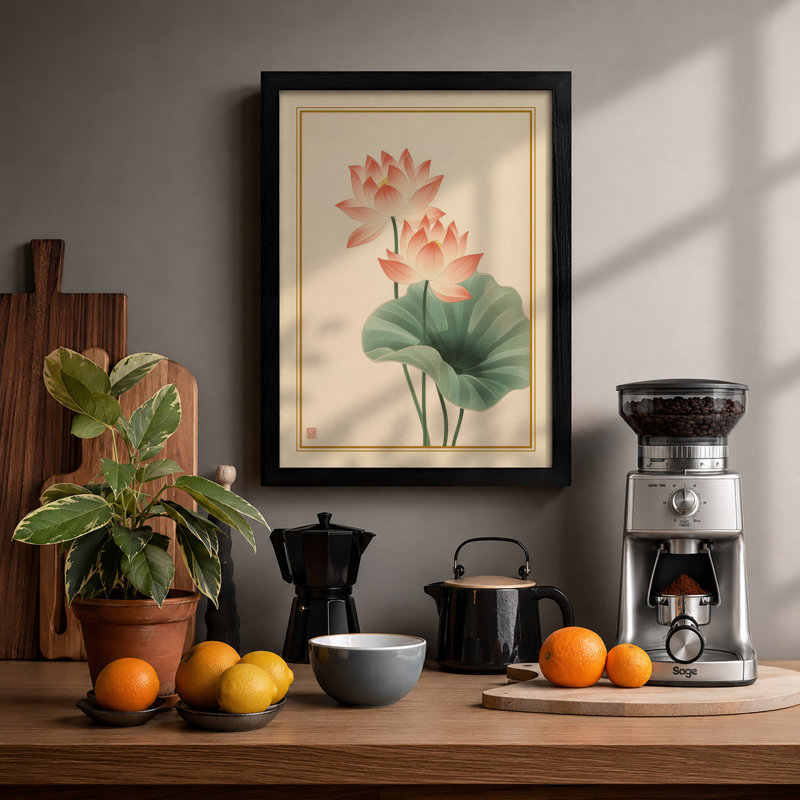 Lotus Blossoms Botanical - Framed Print, A4 - 29.7 x 21.0 cm, Black