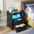 19.7''W Fluted Nightstand with Bluetooth Speaker, RGB Sensor Lights, Wireless Charger-1551193431