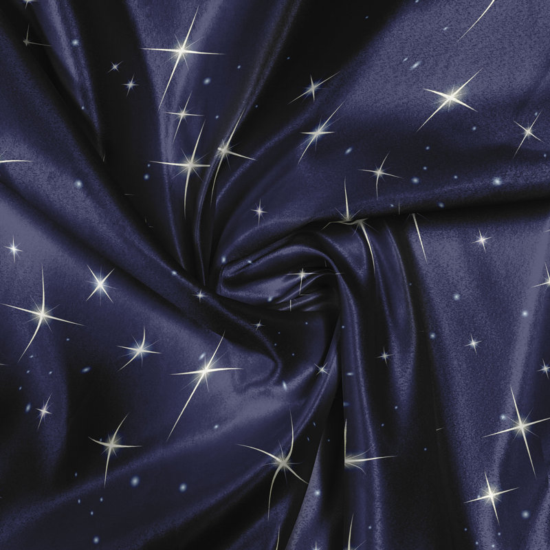 Rustic curtain, night skyline with stars, white and purple