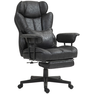 HOMCOM Executive Office Chair, 400LBS Big and Tall Office Chair with Foot Rest, Microfiber Computer Desk Chair with Lumbar Support, Reclining Function and Wide Seat, Black