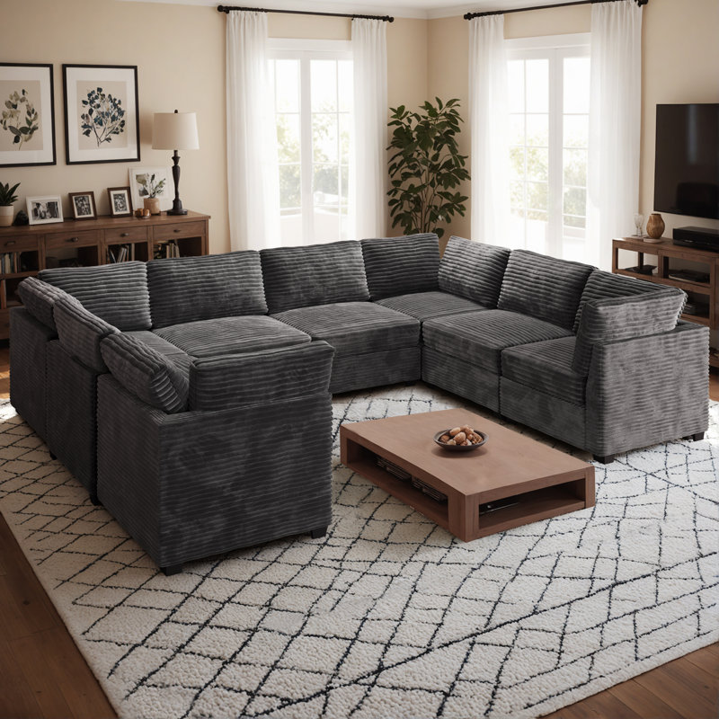 8-piece Modular Corduroy Sectional Sofa, Deep Seat Cloud Couch For Living Room & Bedroom, Easy To Assemble, Soft Upholstered Modern U-shaped Sofa