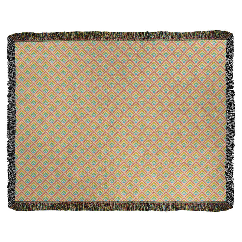 Katelyn Elizabeth Hand Woven Throw Blanket, 50" W x 60" L, Orange/Green