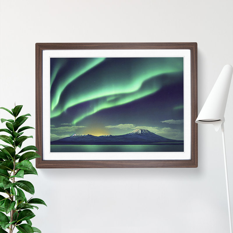 Ethereal Aurora Borealis - Single Picture Frame Print, 46cm H x 64cm W x 2cm D, Walnut