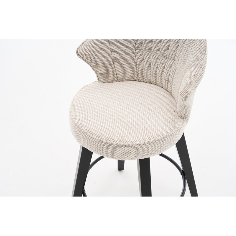 Tabourets de bar pivotants à oreilles (ensemble de 2), hauteur de comptoir réglable de 25 po, revêtement en chenille avec pieds en bois massif, pieds de nivellement pour îlot de cuisine, pub ou salle à manger (blanc) | Idée cadeau