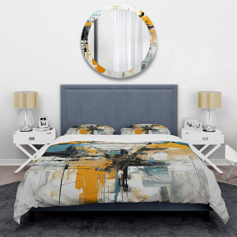 Peinture bleue et jaune Elegance II - Ensemble de housse de couette abstrait