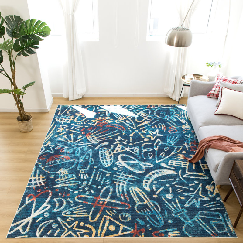 Merzglyphs by Katie Merz Galaxy Teal Space Machine Washable Area Rug, Rectangle 7'9" x 9'9"
