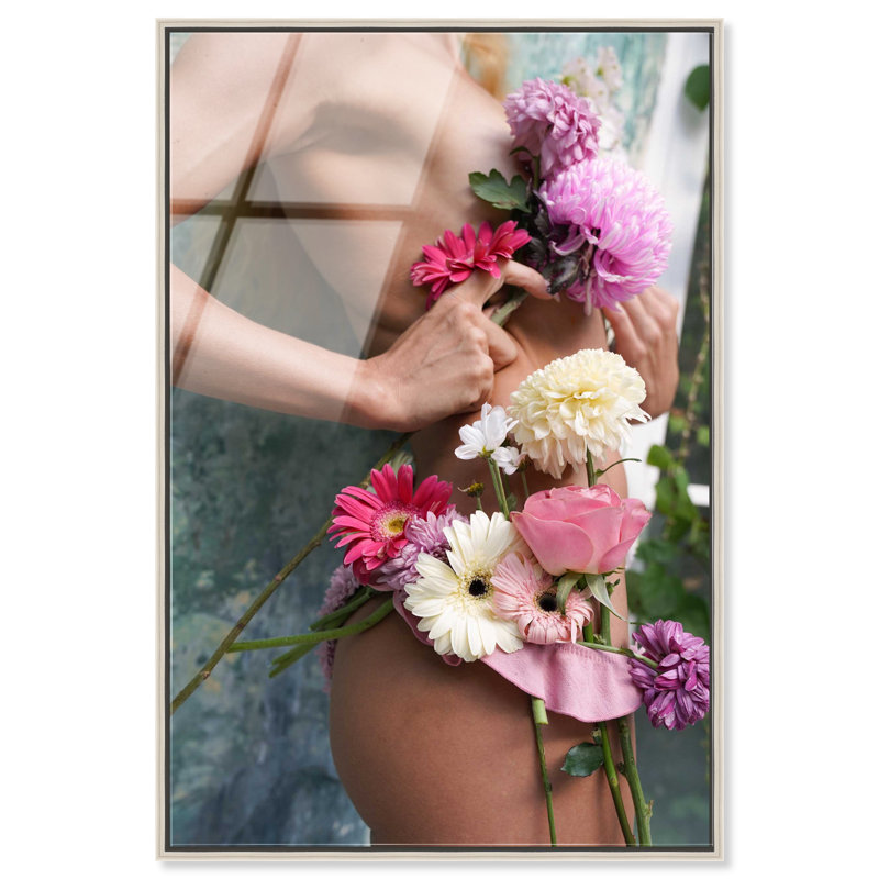 Eve's Flower Bikini Canvas Fashion Print by Oliver Gal, 46"H x 31"W, Silver Frame