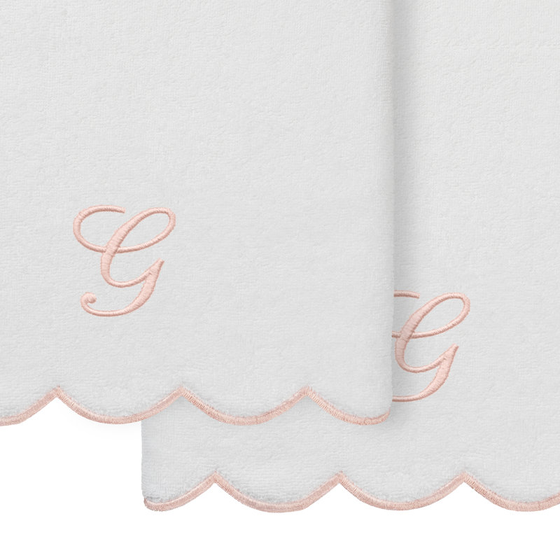 Ensemble de serviettes de bain personnalisées 100% coton turque 2 pièces Linum Home Textiles ADORNIA, G, Blanc / Rose