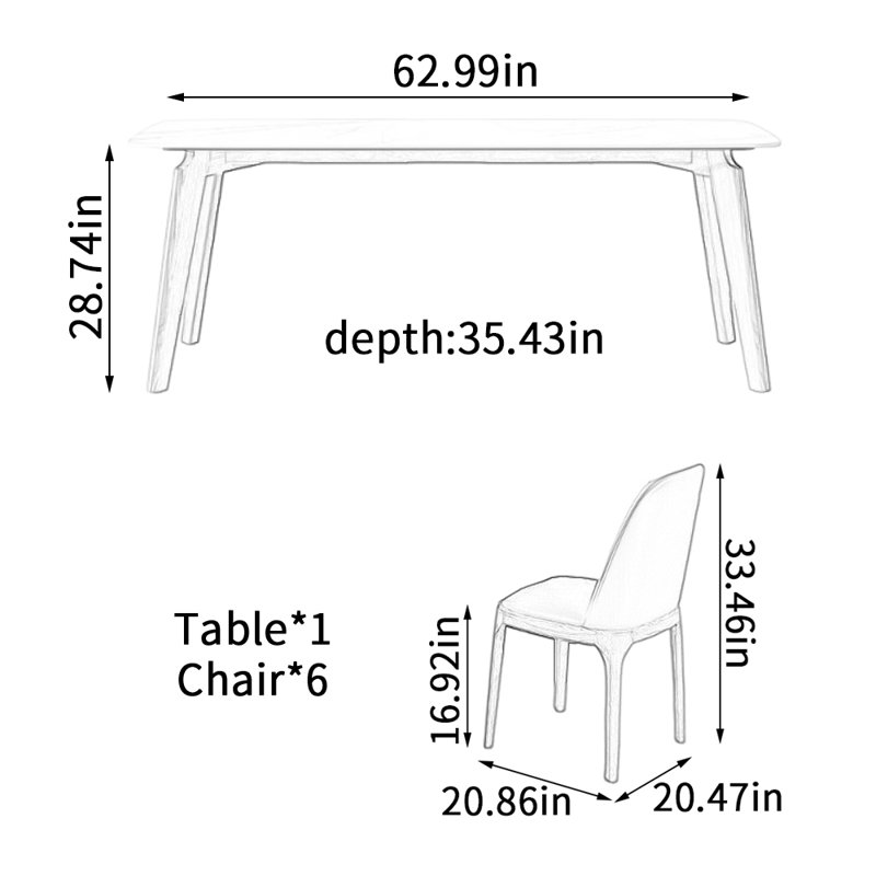 Ensemble de table de salle à manger Modern, Gris, H 28,74 po x L 62,99 po x l 35,43 po