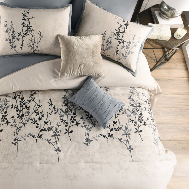 Ensemble d'édredon 8 pièces en polyester beige / bleu Hayden, Édredon grand + 7 articles supplémentaires