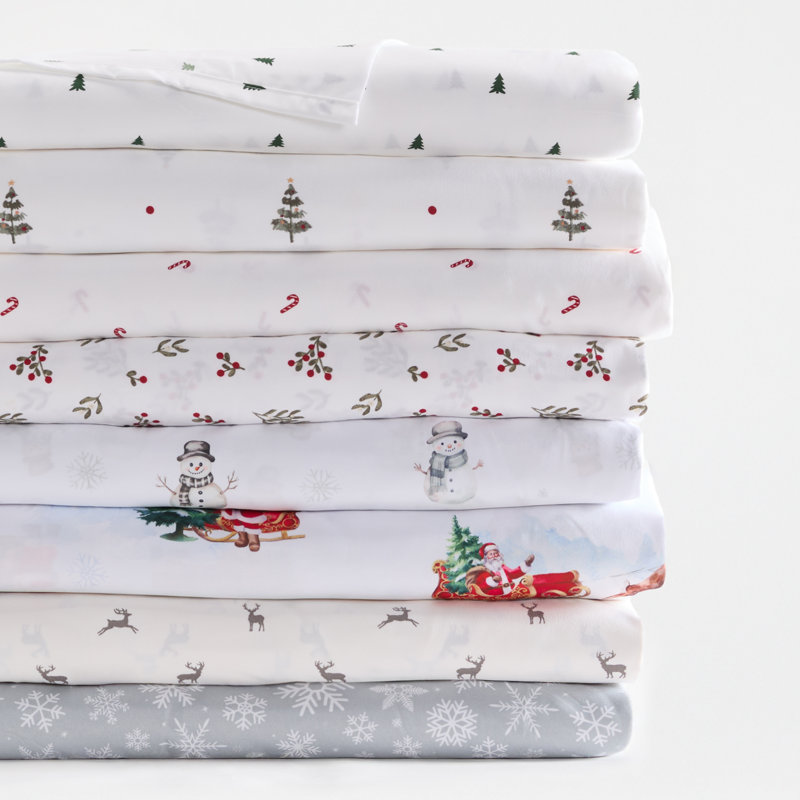 Holiday  Sheet Set, Reindeer Christmas Pattern, Full Size Bedding, Full Sheet Set with 2 Pillowscases, Reindeer Ivory