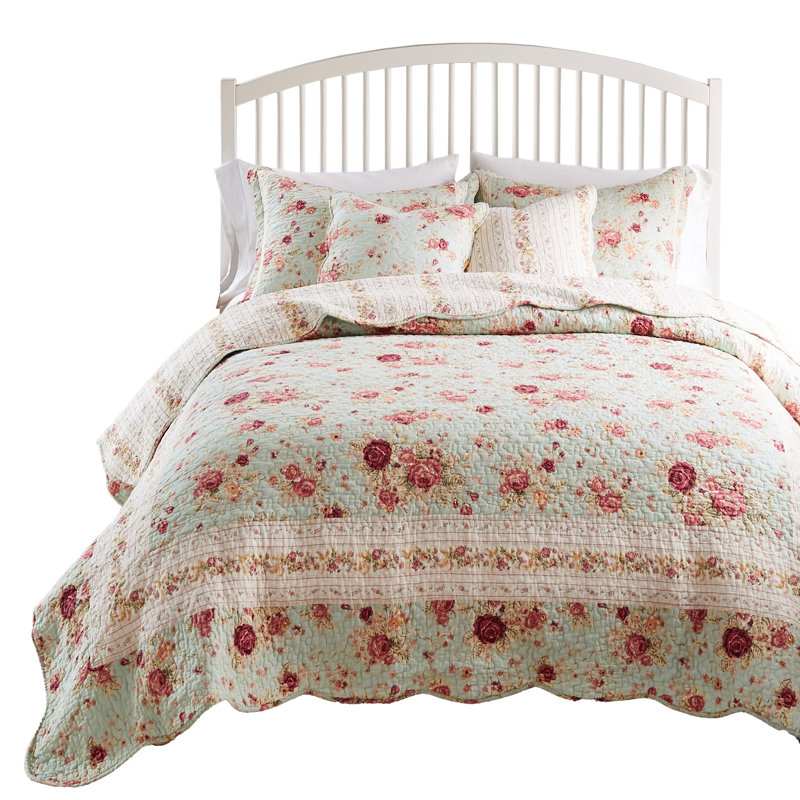 Rosle, Bleu / floral multicolore, Courtepointe pour très grand lit + 2 tailles déc