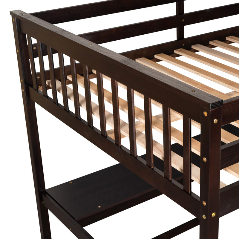 Lit mezzanine avec tablettes de rangement, Lit double, Espresso