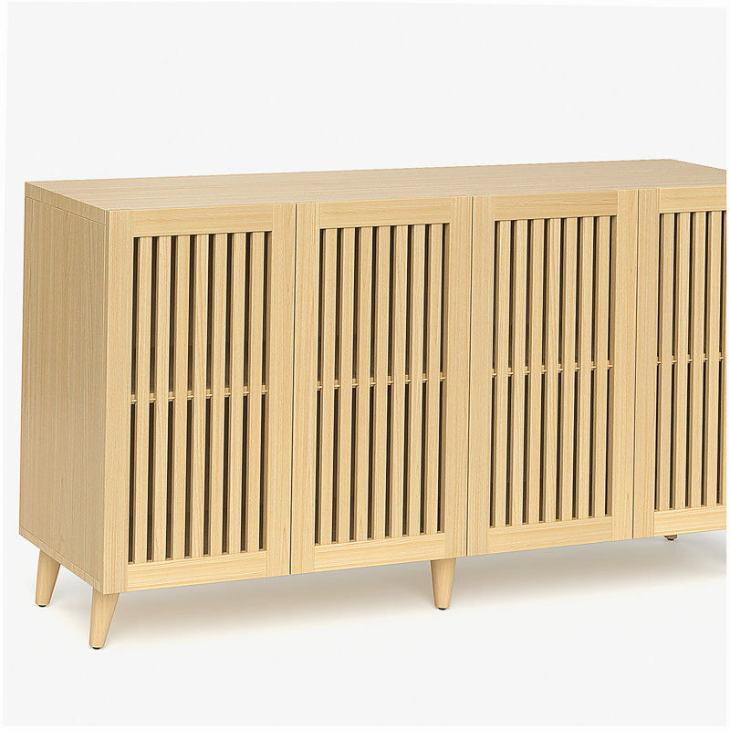 4 Doors Buffet Storage Cabinet, Console Sideboard for Kitchen Dining Room Entryway, Oak