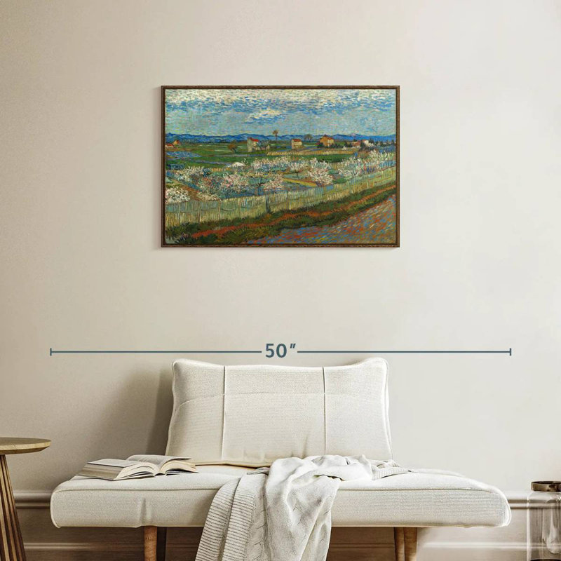 Pêcher en fleur, Cadre flottant en noyer, 31 po x 21 po