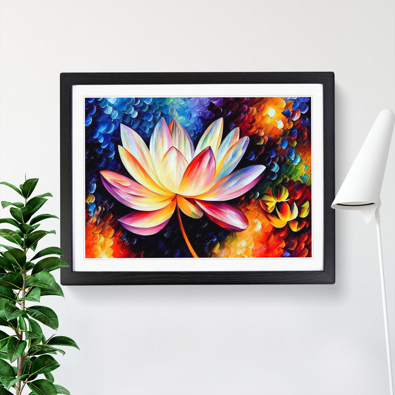 XH1022-6659X Painted Lotus Flower Vol.1 - Single Picture Frame Painting, Black Framed, 34cm H x 46cm W x 2cm D