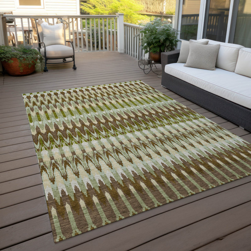 Tapis intérieur / extérieur vert en polyester tissé à la machine Cearah, Rectangulaire 3 pi x 5 pi