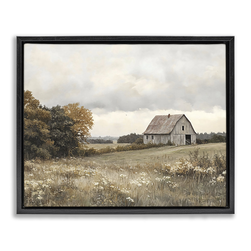 Cadre flottant Meadow Autumn Barn Meadow, design par LSR Design Studio, Cadre flottant noir de jais, H 17 po x l 21 po