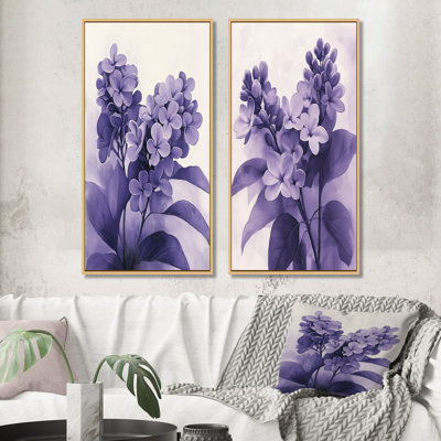 Lilas ombres en minimalisme monochrome III - art mural floral 2 panneaux