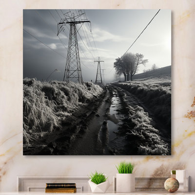 " Power Lines Winter Scenery Fog "
