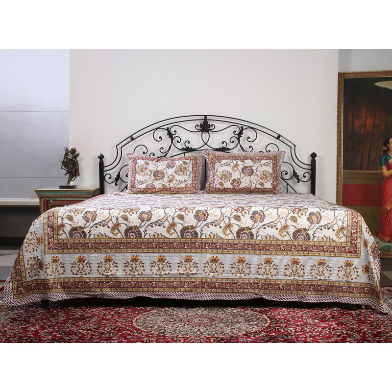 Couvre-lit en coton pur Exotic India de Pilkhuwa avec imprimé moderne, Formes géométriques noires