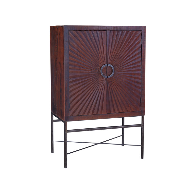 Bar Sunburst, fabriqué en bois massif et en métal, 39 x 19 x 61