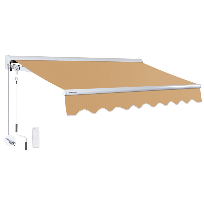 Advaning 12'x10' Motorized Patio Retractable Awning, 10.5" H x 142" W x 118" D, Solid Khaki