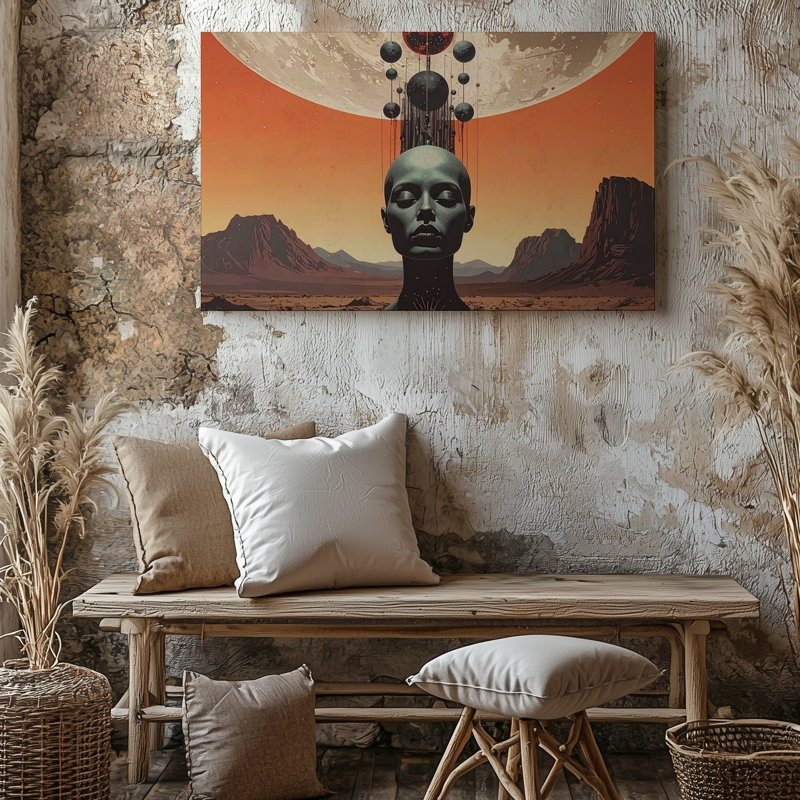 Toile, "Futuristic Ascension Canvassurreal" figure avec énergie cosmique et orbes célestes, art mural, H 30 po x l 30 po