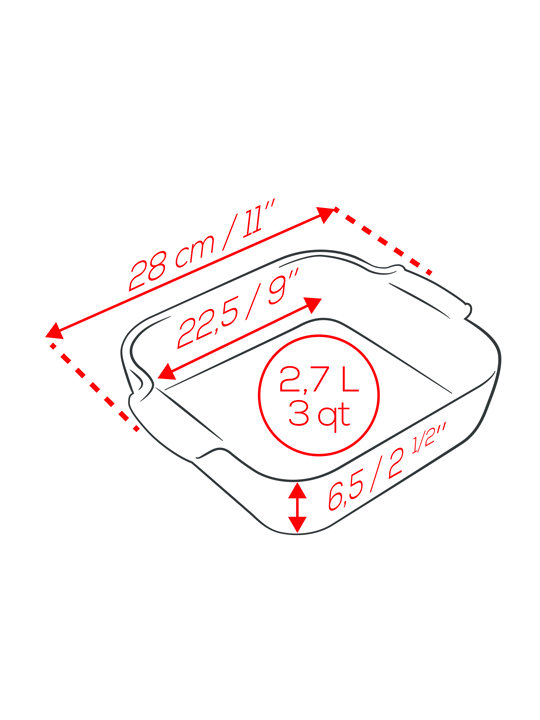 Appolia 3 Qt. Ceramic Square Casserole, Red,  3'' H x 14.25" L x 11.5" W