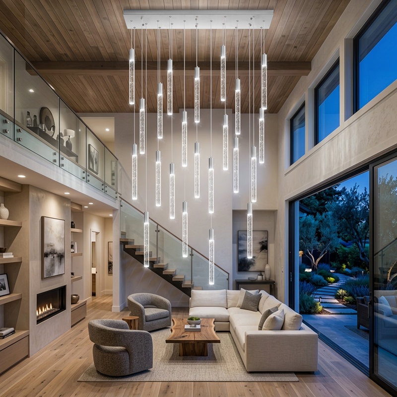 22-Light Modern Rectangular Led Dimmable Chandelier Nickel, Nickel