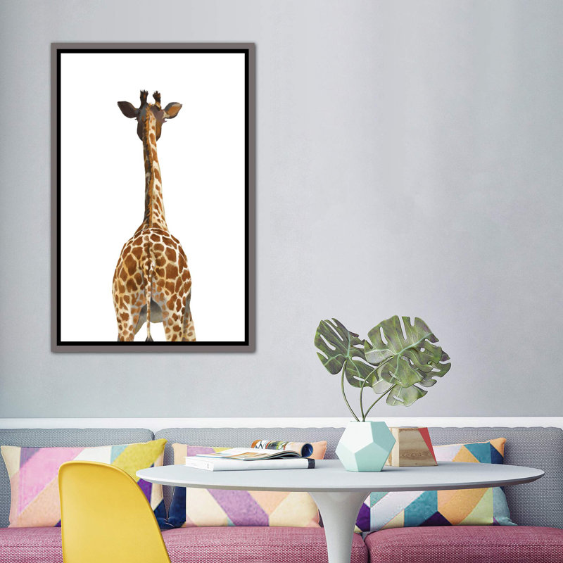 Art girafe bout à bout, Toile encadrée de bois rustique foncé, H 60 po x l 40po x P 1,5 po