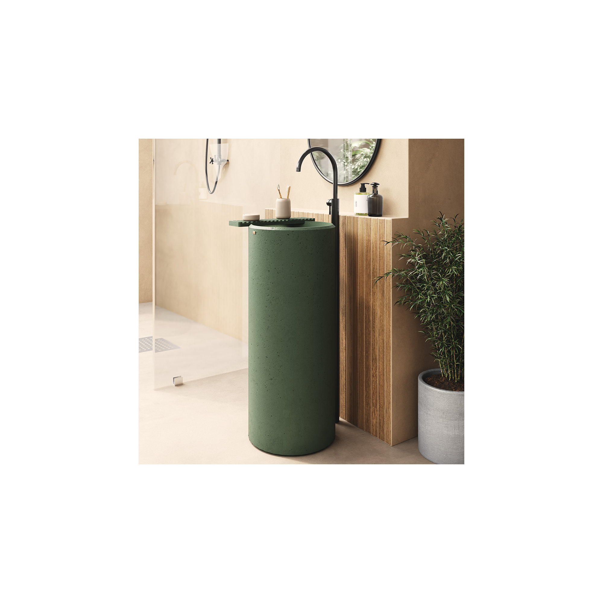 Ubud Concrete Handmade Bathroom Sink, Amazonic Green