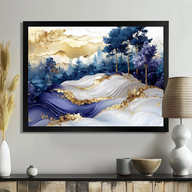 Genris Golden Trees Aurora Over The Marble Peaks III - paysages abstraits, art mural, H 34 po x l 44 po