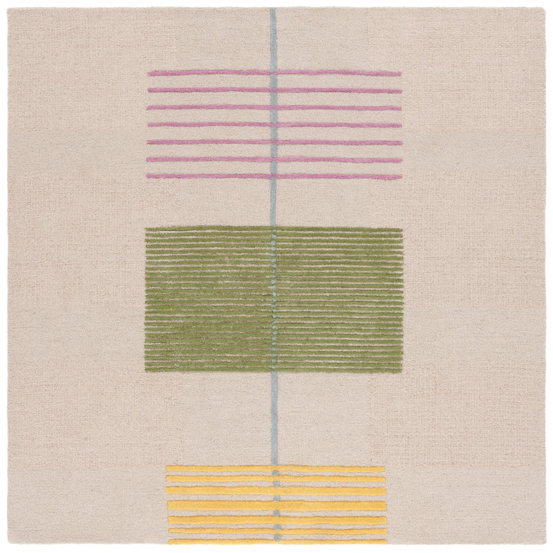 Genre Hand Tufted Wool/Cotton Striped Rug in Green/Beige, Runner 2'3" x 7'