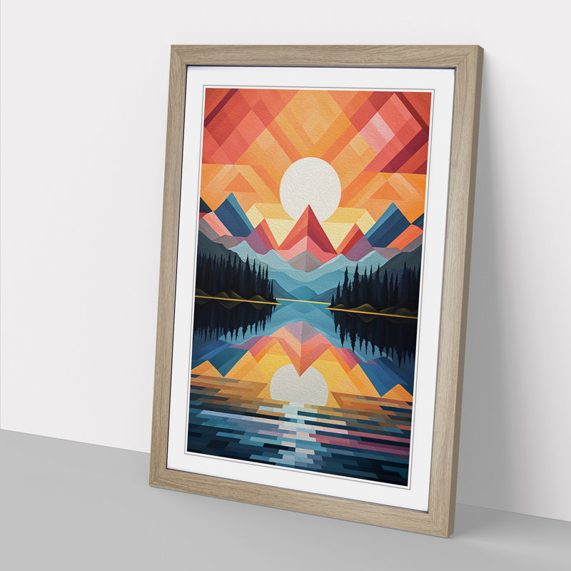 Lake Geometric No.2 - Framed Print, 64cm H x 46cm W x 2" D, Oak Framed