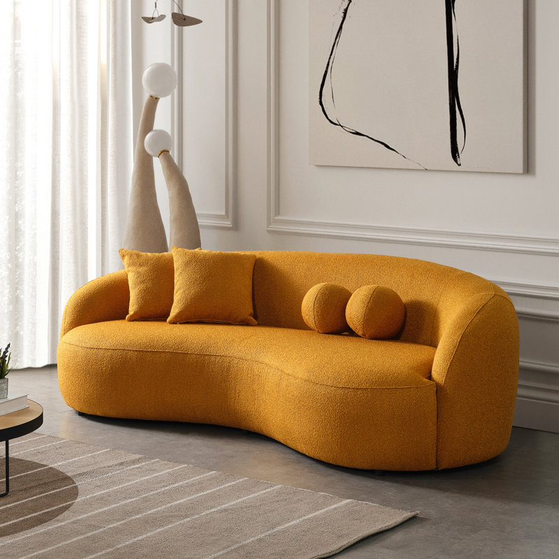 Kathrina 91'' French Bouclé Curved Sofa, Gold Boucle Linen Blend