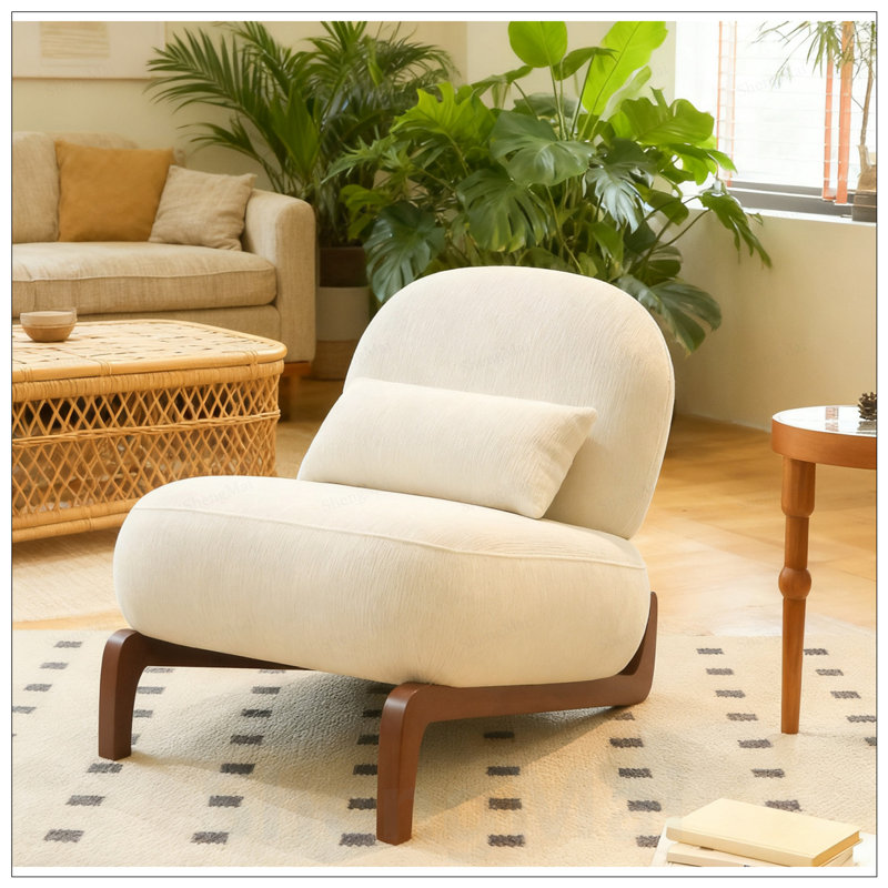 Mignon fauteuil d'appoint avec pieds en bois massif, coussin en tissu doux, idéal pour le salon, la chambre à coucher et le balcon
