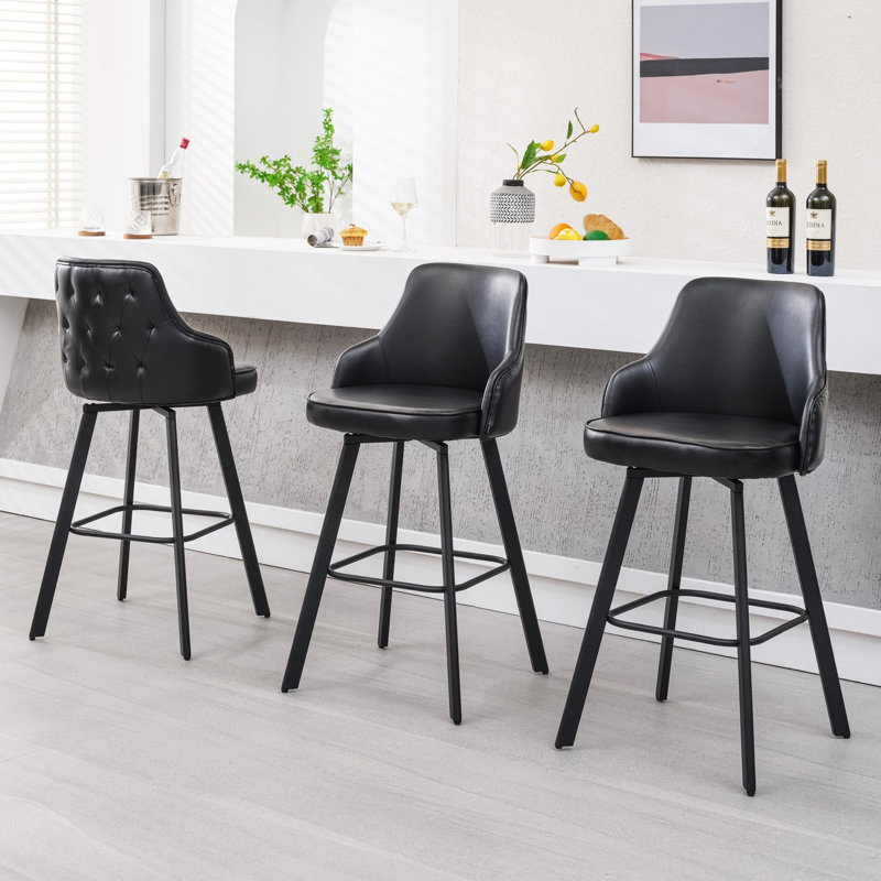 Bar Stools Swivel High Back Bar Height Bar Stools, Black, 3, Bar Stool (30” Seat Height)