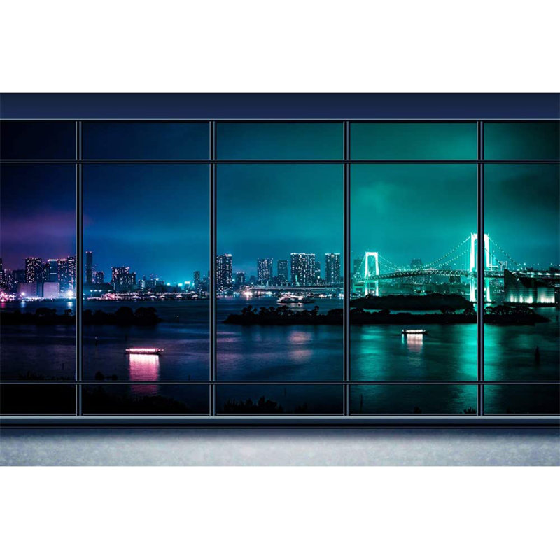 Murale grille vue sur la ville, L 100 po x L 144 po