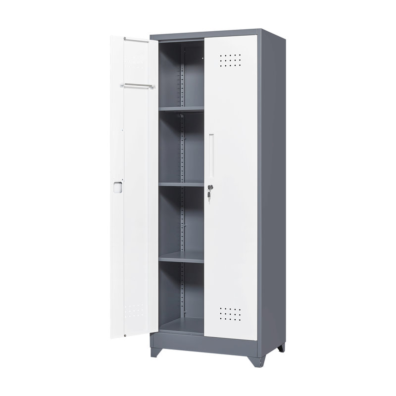 Armoires de rangement en métal, armoire à outils de nettoyage avec porte verrouillable, grand porte-outils à balais et rangement, grande armoire de rangement pour cuisine, garde-manger, bureau, magasin
