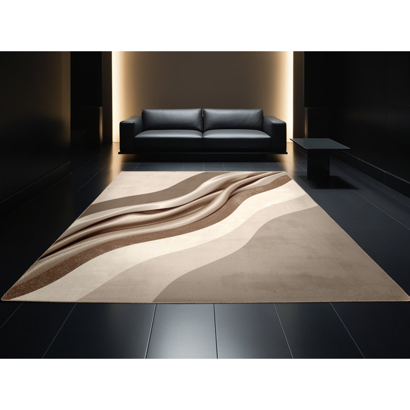 Tapis beige lavable à la machine moderne Luray - reliure beige, 3 X 5