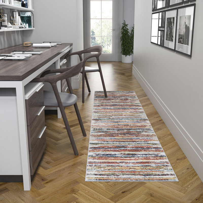 Tapis brun / bleu Dancy, Tapis de couloir 2 pi 3 po x 7 pi 3 po