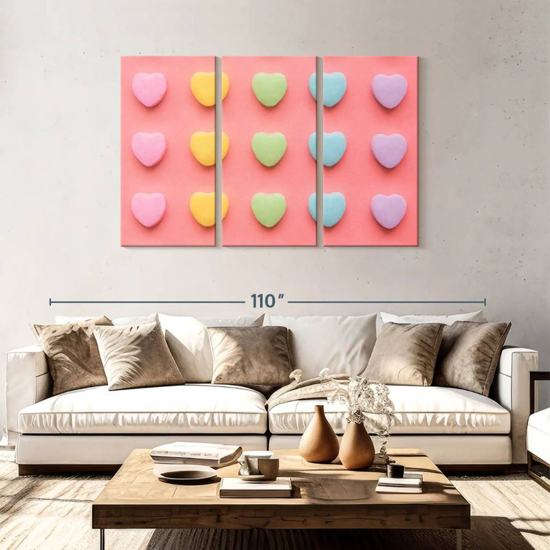 Cœurs Hardie Pastel, H 48 po x l 74 po
