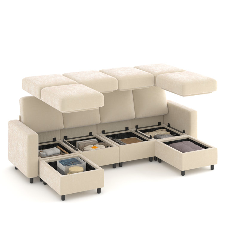 Modular Sectional Couch With Seat Storage , Modular Couches And Sofas Sectional with Ottoman, Deep Gray Chenille