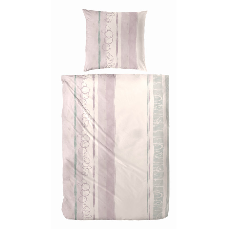 Rerucha Cotton Striped Duvet Cover Set with Pillow Shams Included, Purple/Beige, Single Duvet Cover + 1 Standard Pillowcase