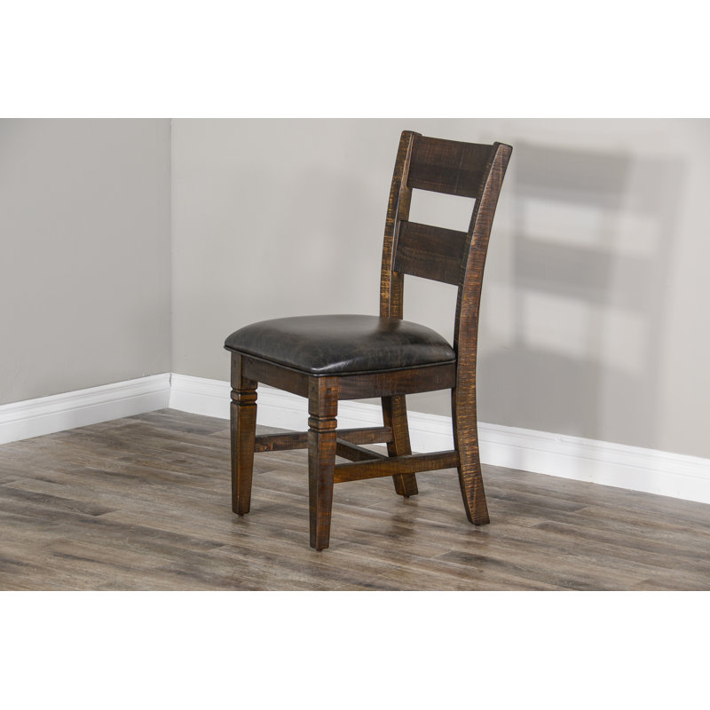 Meriwether Solid Wood Ladder Back Side Chair in Dark Brown, Feuille de tabac, Marron foncé