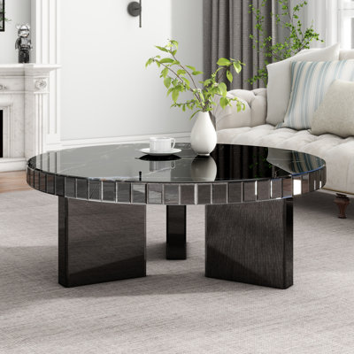 Amla Modern Coffee Table Mirrored Faux-marble Top by Everly Quinn