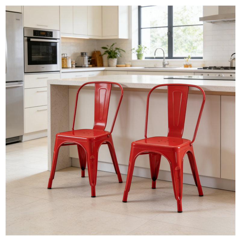 Ensemble de 2 chaises de salle à manger en métal rouge lustré, tabourets de comptoir de 18 pouces avec dossier, 2