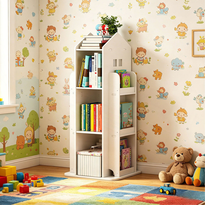 Bibliothèque rotative à 4 niveaux, bibliothèque à 360 °, bibliothèque sur pied, bibliothèque pour enfants pour chambre à coucher, salon, salle d'étude