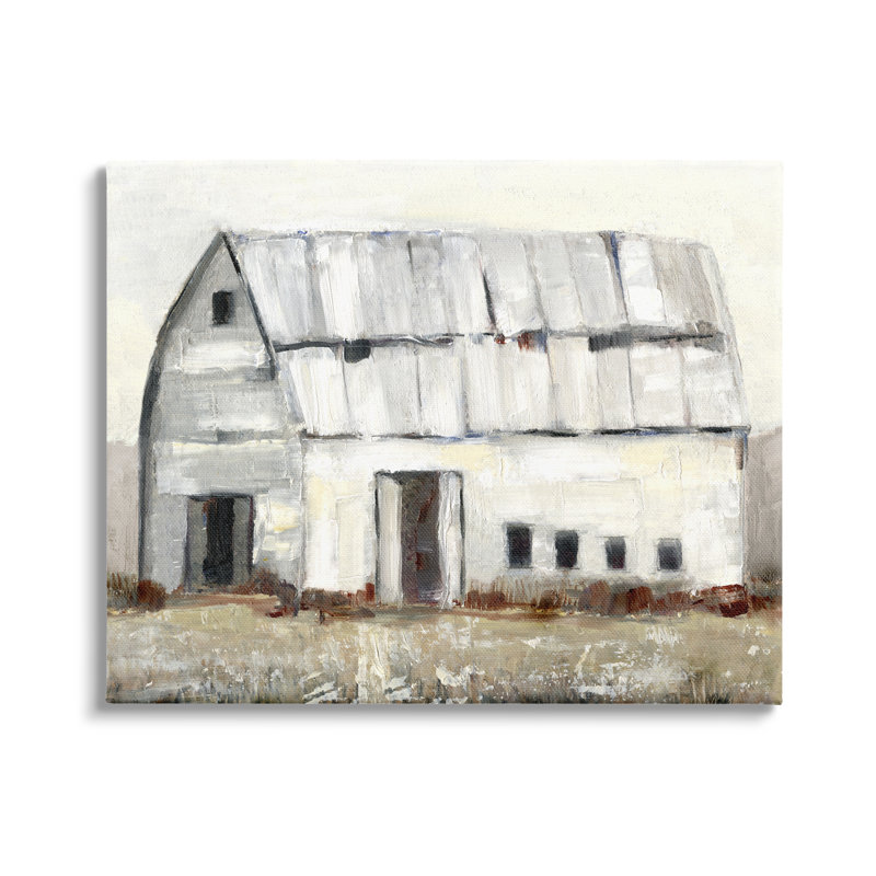 «Rustic White Barn parmi campagne nature» par Sally Swatland - peinture sur toile, Toile tendue, H 16 po x l 20 po x P 1,5 po